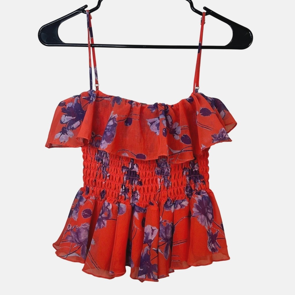 House of Harlow X REVOLVE Peplum Floral Spaghetti Strap Red & Purple Top Size‎ S